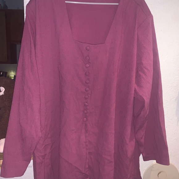 Women's Square Neck Button-Front Blouse — Raspberry - Picture 1 of 2